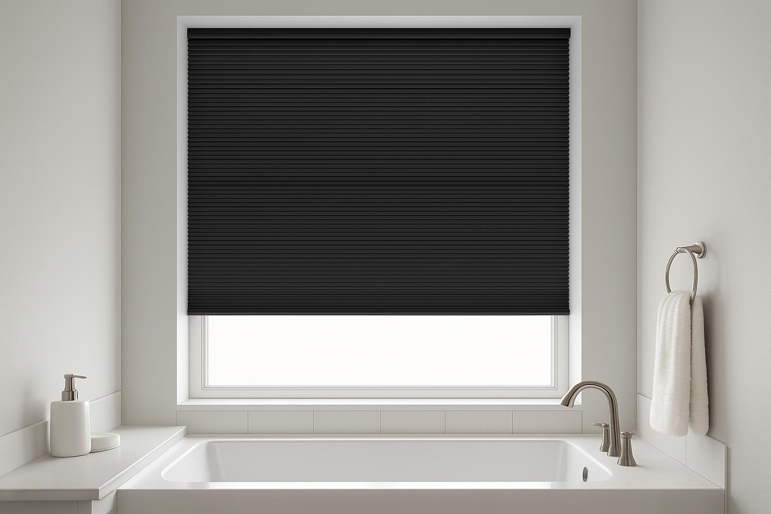 A photograph of a sleek white bathroom, featuring a modern bathtub with a white faucet and towel rack adorned with a crisp...